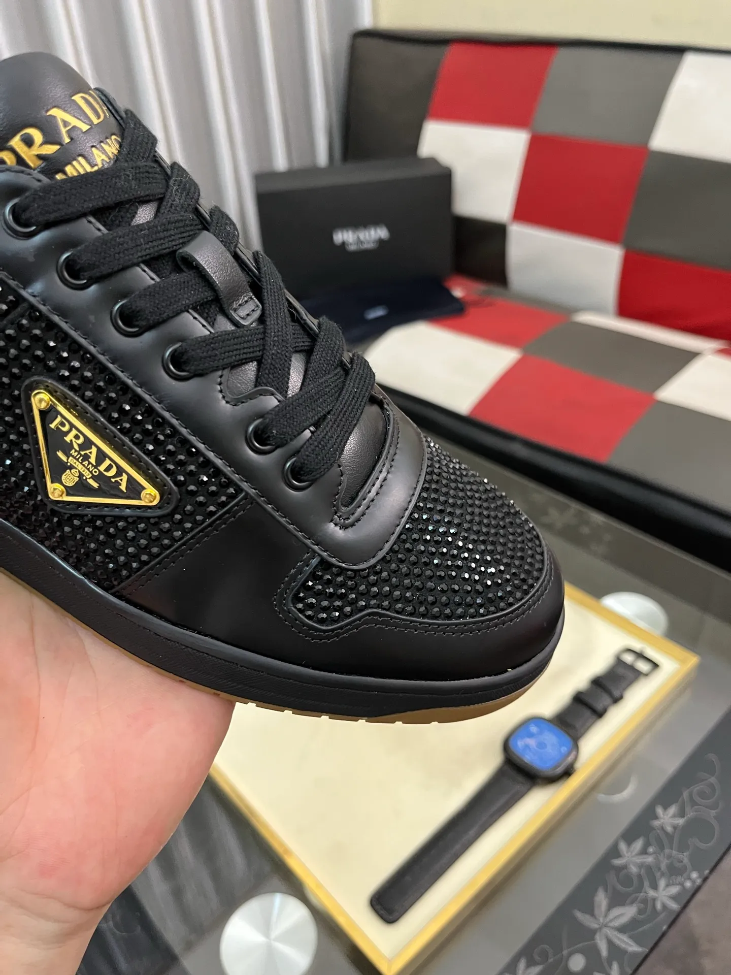 Men's shoes 💰680⌚️⌚️【PRADA】Prada - high-end quality original order 🔍🔍🔍casual sports shoes - Upper: 🔝 Nappa calfskin, perforated calfskin, shoe body sewn brand metal fasteners, tongue screen-printed high frequency brand logo - Lining: water-dyed cowhide - Outsole: ultra-light TPU foam rubber; two-color molded outsole -Ultra-high quality control and fine workmanship: outstanding (high-end, extravagance, class) -Size: 38-44 (45, can be customized)